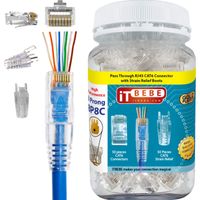 ITBEBE Gold-Plated Pass Through RJ45 Cat6 3-Prong Connectors and Cable Strain Relief 50/50 Kit for Clean, Snag-Free Patch Cords (100 Pieces Total)