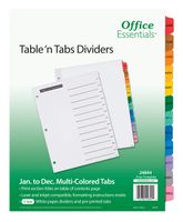 Office Essentials Table 'n Tabs Dividers, 8-1/2" x 11", Jan-Dec, Multicolor Tab, Laser/Inkjet, 3 Sets (24844)