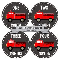 Months in Motion Baby Monthly Stickers - Baby Milestone Stickers - Newborn Boy Stickers - Month Stickers for Baby Boy - Baby Boy Stickers - Newborn Monthly Milestone Stickers - Fire Engine Truck