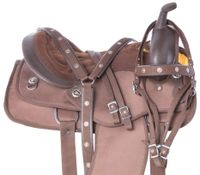 Acerugs Beautiful Western Pleasure Trail Barrel Racing Show Horse Saddle Free TACK Set PAD Silver Crystals (Plain Brown, 18)