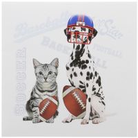3dRose Gray Tabby Cat and Dalmatian with Footballs, fun Sports Theme - Greeting Cards, 6 x 6 inches, set of 12 (gc_127605_2)