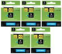 DYMO 45018 D1 Tape Cartridge for Dymo Label Makers, Created Specifically for Your LabelManager and LabelWriter Duo Label Makers, 1/2-inch x 23 Feet, Black on Yellow, Pack of 5