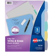 Avery 5-Tab Plastic Binder Dividers, Write & Erase Multicolor Big Tabs, 1 Set (16170)
