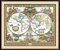 Joy Sunday 14CT Counted Cross Stitch Kits Cross-Stitch Pattern Old World Map with White Fabric DMC Fabric DIY Hand Needlework kit 20''x16.5''