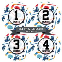 Baby Monthly Stickers - Monthly Milestone Stickers - Baby Month Stickers for Boy - Hockey Sports