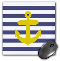 3dRose Retro Nautical Golden Yellow Anchor, navy blue sailor stripe - Mouse Pad, 8 by 8 inches (mp_57478_1)