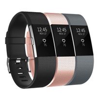 Keasy Bands Compatible with Fitbit Charge 2, Soft Adjustable Replacement Wristbands Strap for Charge 2, 3 Colors in 1 Pack (Black/Gray/Rose Gold, Small(5.5"-6.7"))