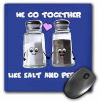 3dRose We Go Together Like Salt and Pepper, Cute Smiling Cartoon Condiments Shakers in Love, Navy Blue Mouse Pad (mp_58328_1)