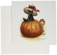 3dRose Brundage - Pumpkin, Cat and Boy - Greeting Cards, 6 x 6 inches, set of 6 (gc_159933_1)