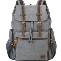 Wowbox Canvas Backpack Vintage Leather 15.6 Inch Laptop School Backpack Travel Rucksack Grey