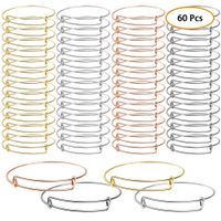 UPINS 60 Pcs Expandable Bangle Bracelets Adjustable Wire Bracelets, Blank Bangles for DIY Jewelry Making