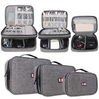 BUBM 3Pcs Universal Travel Cable Organizer Electronics Accessories Carry Bag for Cables, Cord, USB Flash Drive, Battery and More, Denim Gray