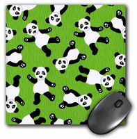 3dRose LLC 8 x 8 x 0.25 Inches Mouse Pad, Cute Happy Cartoon Panda Print on Green Fur Print Background (mp_40925_1)