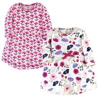 Touched by Nature Girls, Toddler, and Baby Organic Cotton Long-Sleeve Dresses, Pink Botanical, 2 Toddler