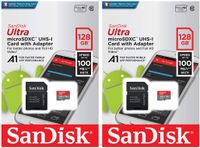 2 Pack - SanDisk Ultra 128GB MicroSDXC High-Speed UHS-I U1 A1 Micro SDXC Memory Card - SDSQUAR-128G