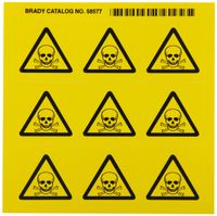 Brady 58577 Pressure Sensitive Vinyl Right-To-Know Pictogram Labels , Black On Yellow,  1 1/2" Height x 1 1/2" Width,  Pictogram "Poison" (9 Per Card,  1 Card per Package)