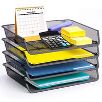 4 Pack - Simple Trending Stackable Office Desk Supplies Organizer, Desktop File Letter Tray Holder Organizer, Black