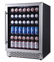 Phiestina 24 Inch Beverage Cooler Refrigerator - 175 Can Built-in or Free Standing Beverage Fridge with Glass Door for Soda Beer or Wine - Drink Fridge For Home Bar or Office