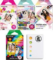 Fujifilm Instax Mini Rainbow,Macron,Stained Glass and Candy pop Pack of 4 Camera Film & | Bonus Sticky Notes for Memo | Create Your Memories