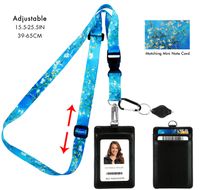 Van Gogh Almond Blossom Adjustable Lanyard with PU Leather ID Badge Holder with 3 Card Pockets & Matching Note Card. Carabiner Keychain Flashlight. Adjustable 15.5"-25.5" (39-65CM)