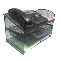 VANRA Metal Mesh Desktop Organizer Telephone Stand Phone Stand File Sorter Desk File Tray Organize File Folder Holder with Drawer, Black