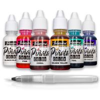 Jacquard Colored Alcohol Inks - Vibrant Pinata Colors New for 2019 - Beautiful Colors On Almost Any Hard Surface - Set of 6 Bundled with Moshify Blending Pen (7 Items)