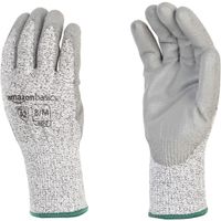 AmazonBasics Cut Resistant Work Gloves, Cut Level A2, Polyurethane Coated Gloves, Touch Screen, Salt and Pepper, Size 8, M