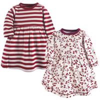 Touched by Nature Girls, Toddler, and Baby Organic Cotton Long-Sleeve Dresses, Berry Branch, 3-6 Months