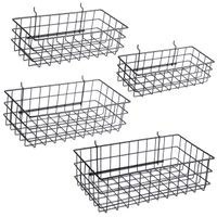 Pegboard Baskets, Set of 4 Black - Hooks to Any Peg Board - Square Style Wire Shelf Baskets - Organize Tools, Workbench, Accessories, Garage Storage - Wall Organizer Attachments