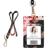 ID Badge Holder with Lanyard, Vertical Flower ID Badge Card Holder with 1 Clear ID Window, 4 Credit Card Slots and a Detachable Neck Lanyard (Floral Pattern 1)