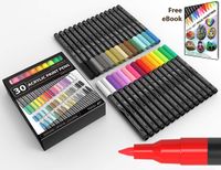 Acrylic Paint Pens 30 Assorted Markers Set 0.7mm Extra Fine Tip for Rock, Glass, Mugs, Porcelain, Wood, Metal, Fabric, Canvas, DIY Projects, Detailing. Non Toxic, Waterbased, Quick Drying.