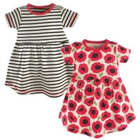 Touched by Nature Girls, Toddler, and Baby Organic Cotton Short-Sleeve Dresses, Poppy, 18-24 Months