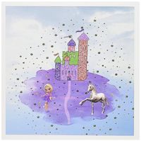3dRose Set of 12 Greeting Cards, Glitter Look Castle with Fairy Princess and Unicorn (gc_180781_2)