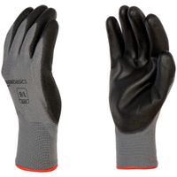 AmazonBasics Polyurethane Coated Work Gloves, Polyester Liner Fiber, Touch Screen, Grey, Size 9, L, 12-Pair