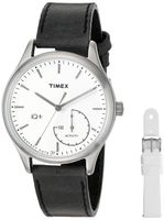 Timex Women's TWG013700 IQ+ Move Activity Tracker Black Leather Strap Smartwatch Set With Extra White Silicone Strap