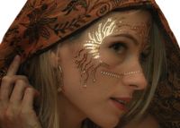 Gold Temporary Tattoos by Golden Ratio Tats, Festival Face Paint, Gold and White Masquerade Tattoos (CirquiTree Mask)