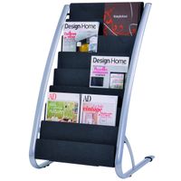 Alba 8 Compartment Literature Floor Display Rack, Black and Silver (DDEXPO8)