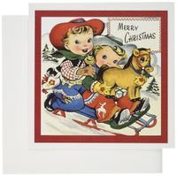 Little Cowboy and Cowgirl with Toy Pony Sledding - Greeting Cards, 6 x 6 inches, set of 12 (gc_172807_2)