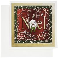 3dRose Noel, Wreath and Gold Leaves - Greeting Cards, 6 x 6 inches, set of 12 (gc_37044_2)