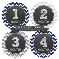 Months in Motion Monthly Stickers for Boy - Monthly Milestone Sticker - 12 Monthly Milestone Stickers - Baby Month Stickers for Infant First Year - Belly Stickers