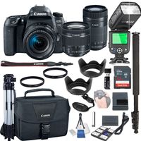 Canon EOS 77D with 18-55mm f/4-5.6 is STM + 55-250mm f/4-5.6 is STM + 32GB Memory + Camera Bag + TTL Speed Light + Pro Filters,(23pc Bundle)
