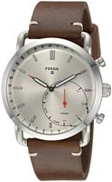 Fossil Men's Commuter Stainless Steel and Leather Hybrid Smartwatch, Color: Silver, Brown (Model: FTW1150)