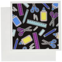 3dRose Cute Cartoon School Supplies - Black - Greeting Cards, 6 x 6 inches, set of 6 (gc_77587_1)