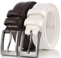 Marino's Men Genuine Leather Dress Belt with Single Prong Buckle - Chocolate Brown/White - 32