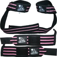 Wrist Wraps + Lifting Straps Bundle (2 Pairs) for Weightlifting, Cross Training, Workout, Gym, Powerlifting, Bodybuilding -Support for Women & Men, No Injury during Weight Lifting-Pink,1 Year Warranty