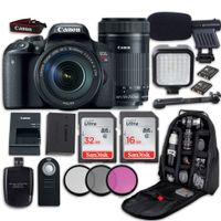 Canon EOS Rebel T7i DSLR Camera with Canon EF-S 18-135mm f/3.5-5.6 is STM Lens + Canon EF-S 55-250mm f/4-5.6 is STM Lens+ LED Light + Microphone + Video Accessory Bundle