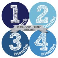 Months in Motion Baby Monthly Stickers - Baby Milestone Stickers - Newborn Boy Stickers - Month Stickers for Baby Boy - Baby Boy Stickers - Newborn Monthly Milestone Stickers (Set of 12 Stickers)