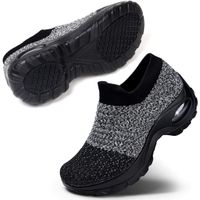 Womens Slip-on Sneakers Comfortable Walking Shoes Grey Black Size 8