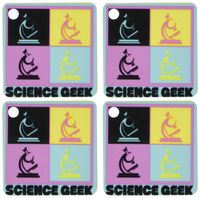 3dRose CMYK Pop art Microscope Science Geek Design Cartoon - Key Chains, 2.25 x 4.5 inches, set of 4 (kc_102397_2)