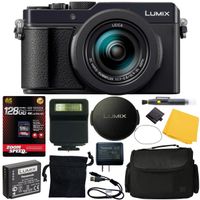 Panasonic Lumix DC-LX100 II Digital Camera (Black) (DC-LX100M2) + 128GB 4K AOM Pro Kit: International Version (1 Year AOM Warranty)